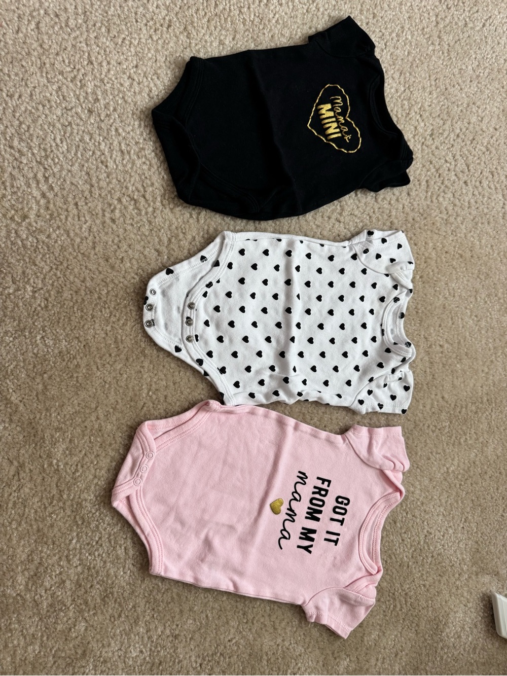 Baby Girls 3-Pack Bodysuits - Black, White Heart, Pink